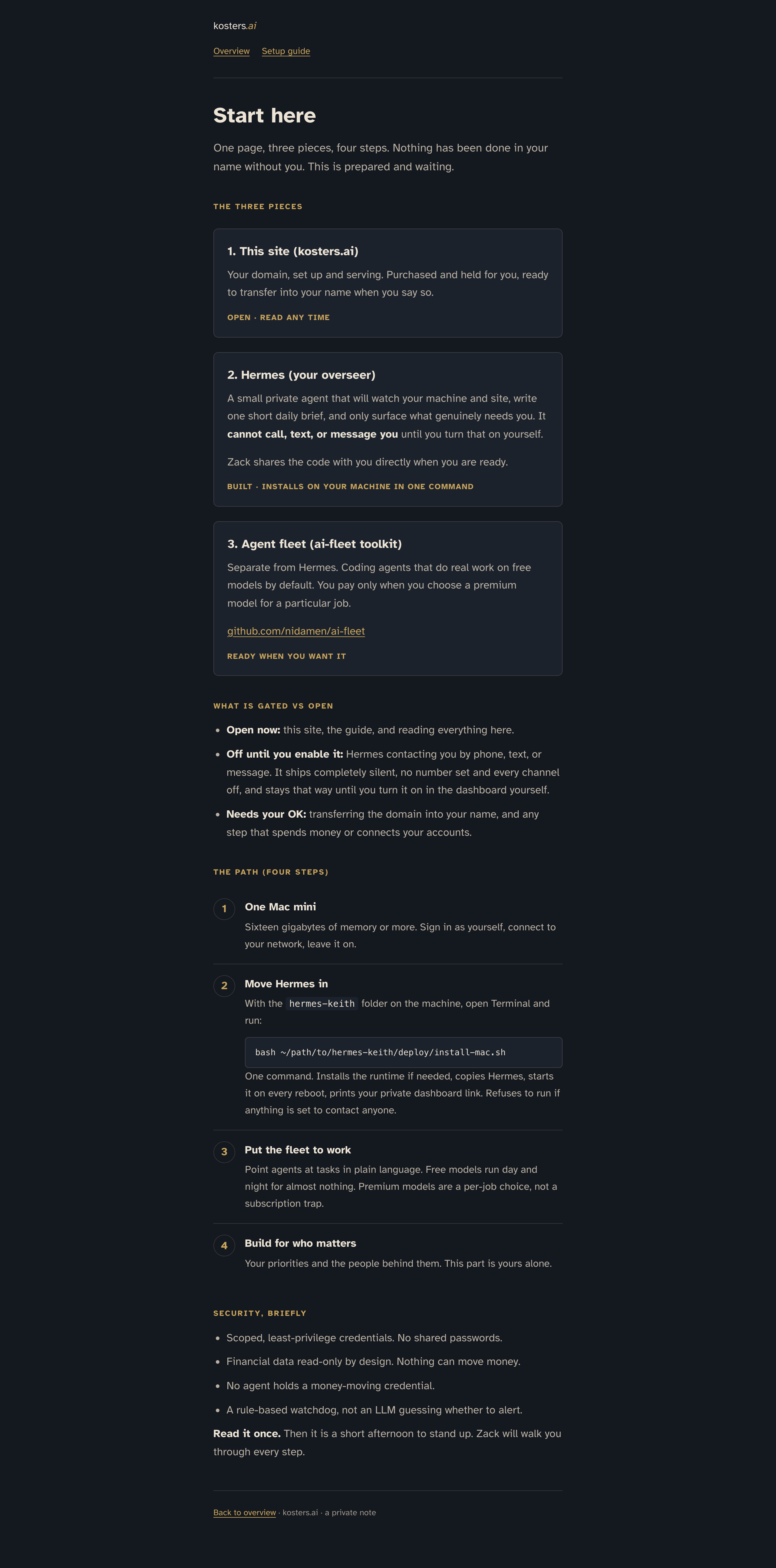 Setup guide with three pieces and four steps.